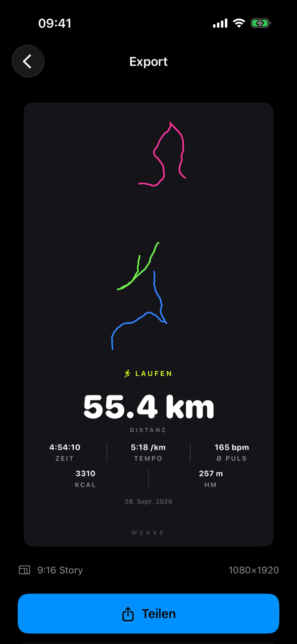 Weave Export einer Laufkarte mit der Route als Vektorlinie