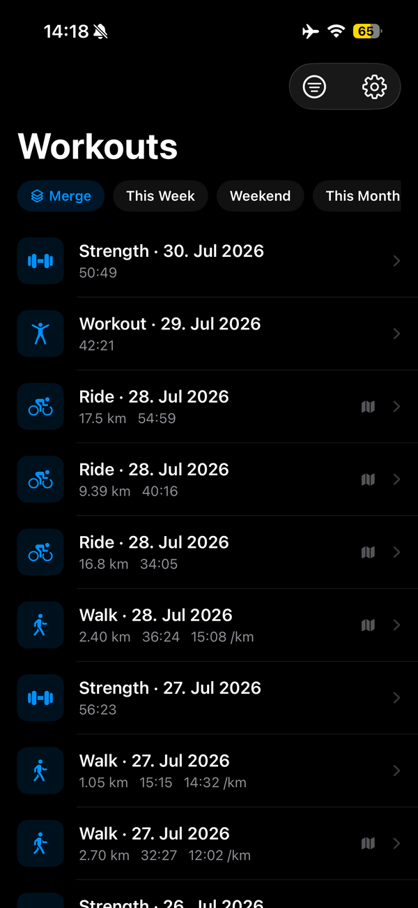 Weave workout list with Merge tab
